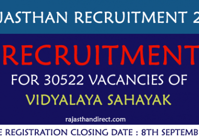 Recruitment for 30522 Vacancies of Vidyalaya Sahayak